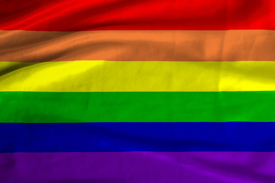 Rainbow colored flag.